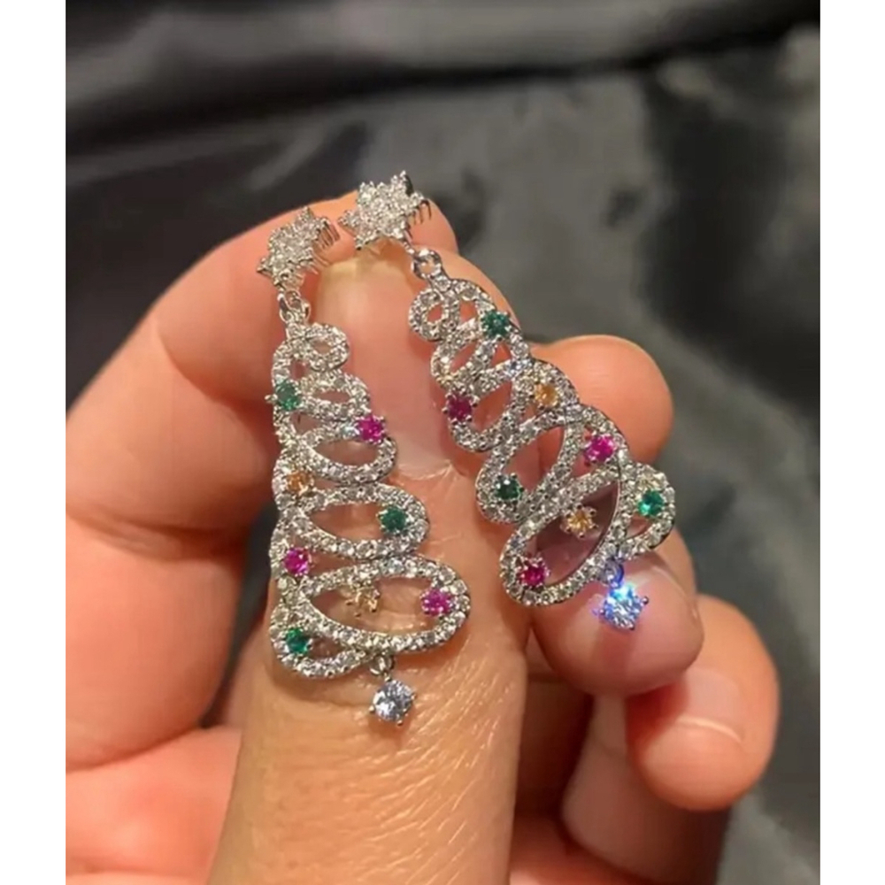 Rhinestone Colorful Christmas Tree Dangle Earrings